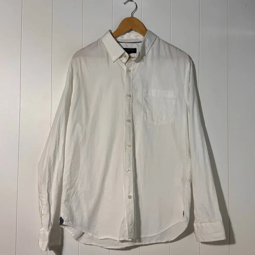 Banana Republic Mens Large White Cotton Untucked Button Down Shirt